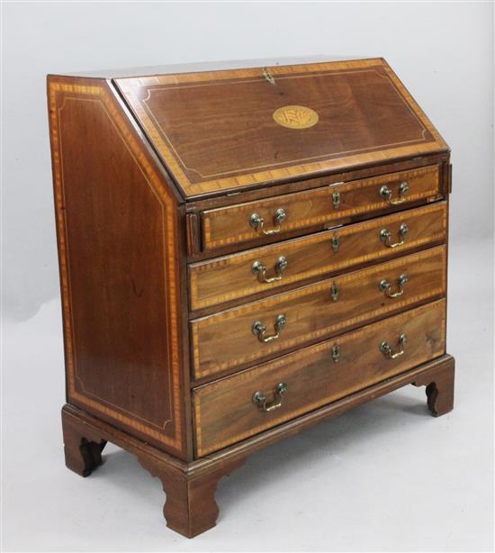 A George III inlaid mahogany bureau, W.3ft 3in. D.1ft 9in. H.3ft 5in.